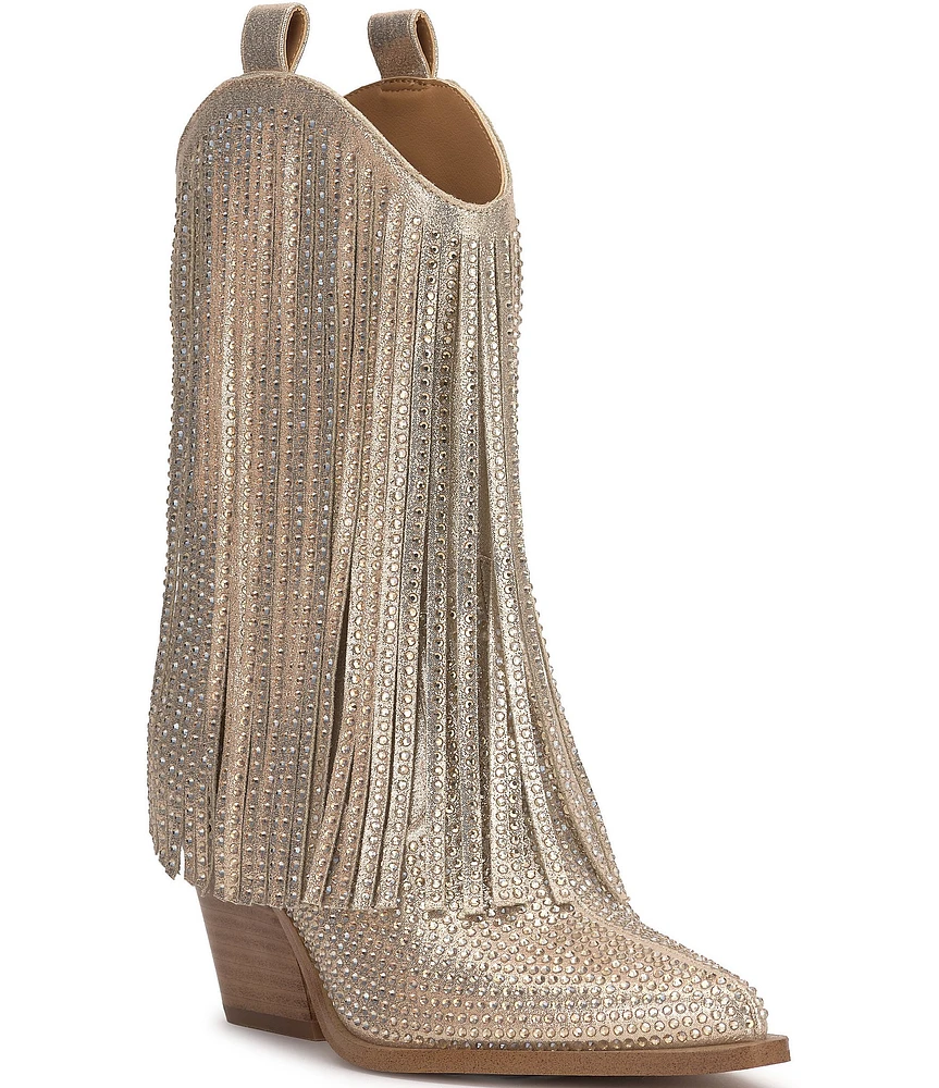 Jessica Simpson Paredisa Metallic Rhinestone Fringe Western Booties