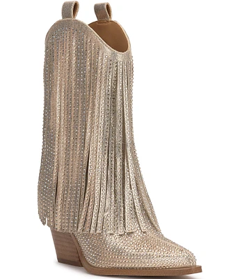 Jessica Simpson Paredisa Metallic Rhinestone Fringe Western Booties