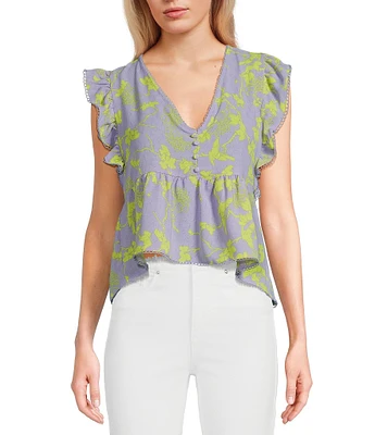 Jessica Simpson Peyton Printed Flutter Sleeve Peplum Blouse