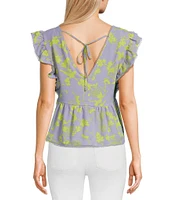 Jessica Simpson Peyton Printed Flutter Sleeve Peplum Blouse