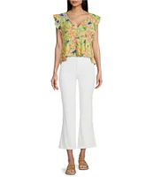 Jessica Simpson Peyton Tropical Floral Printed Flutter Sleeve Peplum Blouse