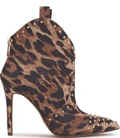 Jessica Simpson Pixillez Leopard Print Stiletto Studded Booties