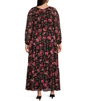 Jessica Simpson Plus Adeline Floral Printed Tiered Long Sleeve Maxi Dress