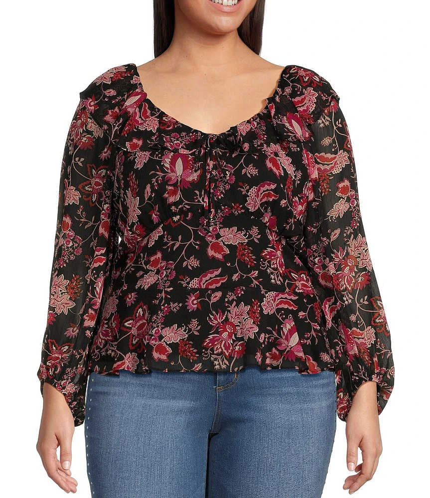 Jessica Simpson Plus Aki Long Sleeve Ruffled Woven Top