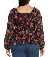 Jessica Simpson Plus Aki Long Sleeve Ruffled Woven Top