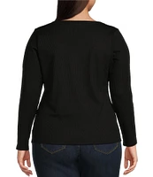 Jessica Simpson Plus Laurel Long Sleeve Scalloped Lace V-Neck Top