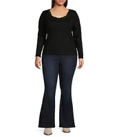 Jessica Simpson Plus Laurel Long Sleeve Scalloped Lace V-Neck Top