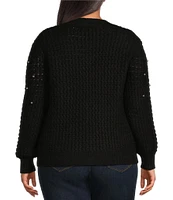 Jessica Simpson Plus Long Sleeve Kamari Embellished Textured-Stripe Sweater