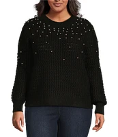 Jessica Simpson Plus Long Sleeve Kamari Embellished Textured-Stripe Sweater