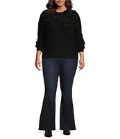 Jessica Simpson Plus Long Sleeve Kamari Embellished Textured-Stripe Sweater