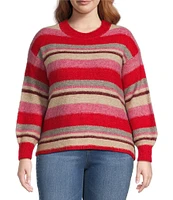 Jessica Simpson Plus Long Sleeve Portia Striped Wool-Blend Cropped Sweater