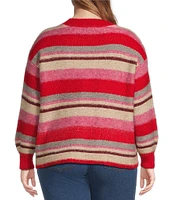 Jessica Simpson Plus Long Sleeve Portia Striped Wool-Blend Cropped Sweater