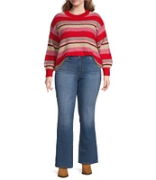 Jessica Simpson Plus Long Sleeve Portia Striped Wool-Blend Cropped Sweater