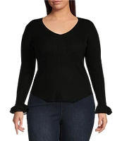 Jessica Simpson Plus Long Sleeve Selu Chiffon-Trimmed Sweater