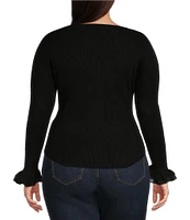 Jessica Simpson Plus Long Sleeve Selu Chiffon-Trimmed Sweater