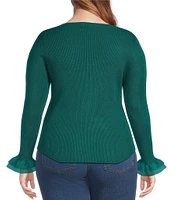 Jessica Simpson Plus Long Sleeve Selu Chiffon-Trimmed Sweater