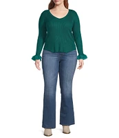 Jessica Simpson Plus Long Sleeve Selu Chiffon-Trimmed Sweater