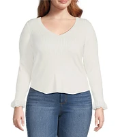 Jessica Simpson Plus Long Sleeve Selu Chiffon-Trimmed Sweater