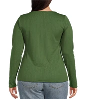 Jessica Simpson Plus Tahani Long Sleeve Solid Henley Top