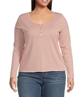 Jessica Simpson Plus Tahani Long Sleeve Solid Henley Top