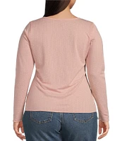 Jessica Simpson Plus Tahani Long Sleeve Solid Henley Top