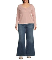 Jessica Simpson Plus Tahani Long Sleeve Solid Henley Top