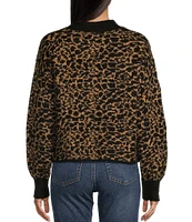 Jessica Simpson Portia Long Sleeve Leopard Printed Crop Sweater