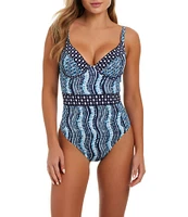 Jessica Simpson Shibori V-Neck Underwire One Piece Swimsuit