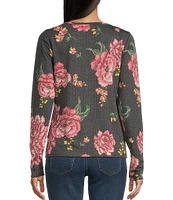 Jessica Simpson Tahani Long-Sleeve Sketchy Rose Printed Henley Top