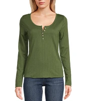 Jessica Simpson Tahani Long Sleeve Solid Henley Top