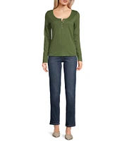 Jessica Simpson Tahani Long Sleeve Solid Henley Top