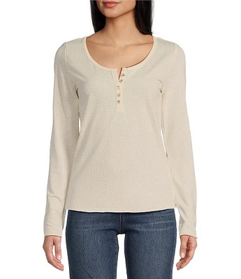 Jessica Simpson Tahani Long Sleeve Solid Henley Top