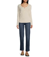 Jessica Simpson Tahani Long Sleeve Solid Henley Top