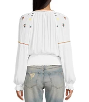 Jessica Simpson Tanuka Long Sleeve Embroidered Smocked Woven Blouse