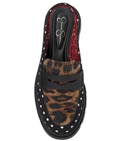 Jessica Simpson Uma3 Leopard and Polka Dot Printed Loafer Mules