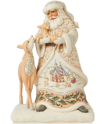 Jim Shore Heartwood Creek White Woodland Santa Holding Fawn and Deer Figurine