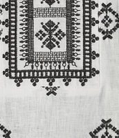 John Mark Allover Embroidered Split V-Neck 3/4 Sleeve Tassel Tie Tunic