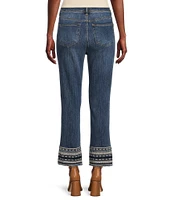 John Mark 5-Pocket Geometric Embroidered Hem Flared Ankle Jeans