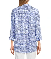 John Mark Allover Ikat Print Point Collar 3/4 Sleeve Hi-Low Hem Button Front Shirt