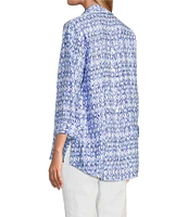 John Mark Allover Ikat Print Point Collar 3/4 Sleeve Hi-Low Hem Button Front Shirt