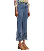 John Mark Beaded Floral Straight Leg Cropped Pants