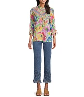 John Mark Beaded Floral Straight Leg Cropped Pants
