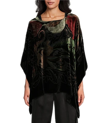 John Mark Burnout Velvet Printed Oversized Poncho Top