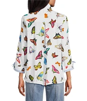 John Mark Butterfly Print Wire Collar 3/4 Sleeve Button Front Tunic