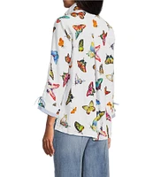 John Mark Butterfly Print Wire Collar 3/4 Sleeve Button Front Tunic