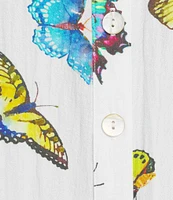 John Mark Butterfly Print Wire Collar 3/4 Sleeve Button Front Tunic