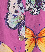 John Mark Butterfly Print Wire Collar Cinch Tie Sleeve Button Front Shirt