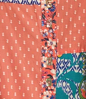 John Mark Clip Dot Embroidered Mix Print Dolman Sleeve Button Front Shirt
