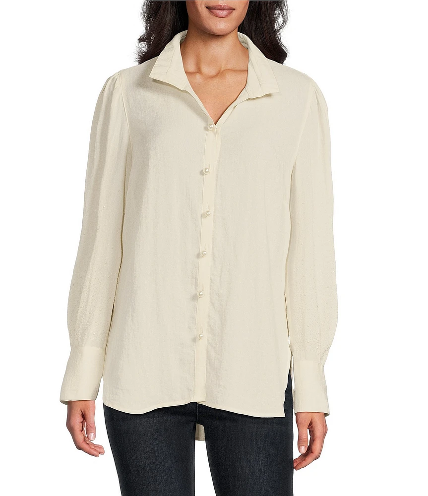 John Mark Collared Button Front 3/4 Sleeve Top