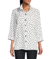 John Mark Dot-Printed Wire Collar 3/4 Sleeve Button-Front Camp Shirt